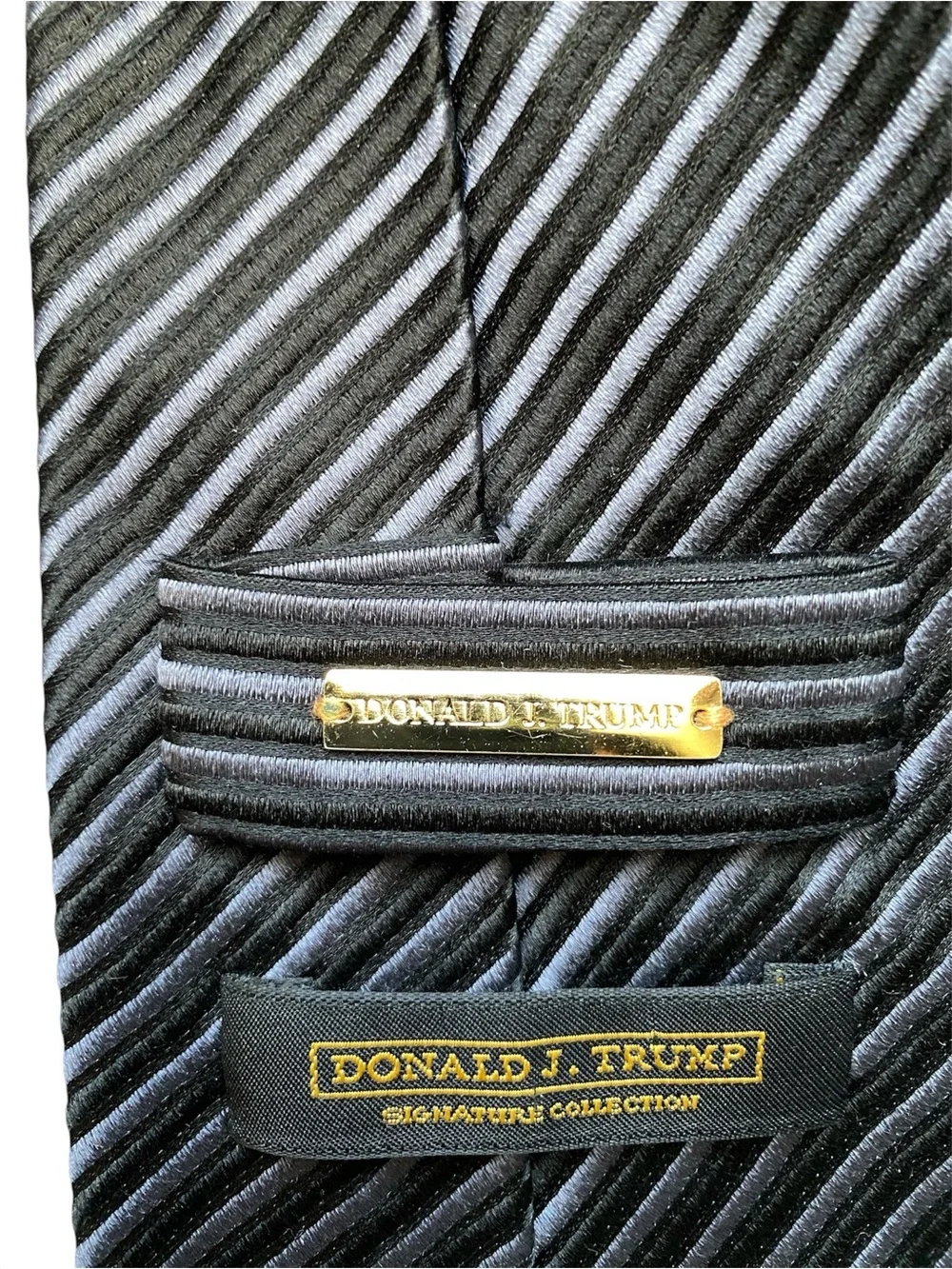 Donald Trump Signature Neck Tie Black Blue Stripe